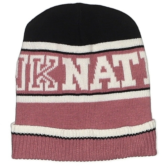 PINK Victoria's Secret Nation Logo Spellout Beanie Knit Winter Hat Women's OS - Picture 2 of 5